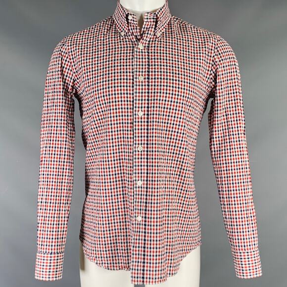 SALVATORE PICCOLO Size M Red White Blue Checkered Cotton Long Sleeve Shirt - Picture 1 of 7